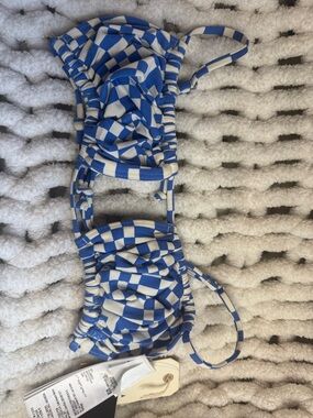 Billabong Blue and White Checkerboard Bikini Top
